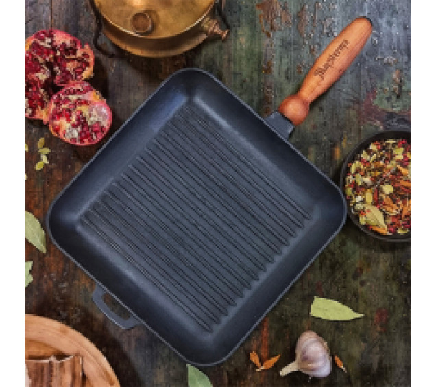 Т307 Сковорода чавунна 28*28*4см квадратна (гриль) - фото