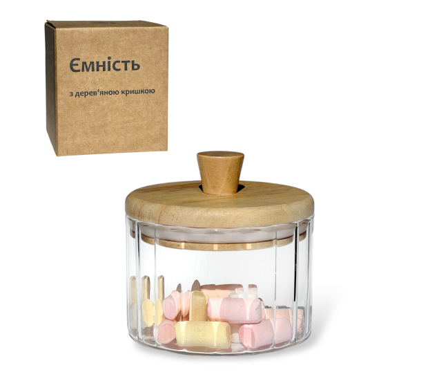 32254 Ємність з дерев'яною кришкою 300 мл - фото