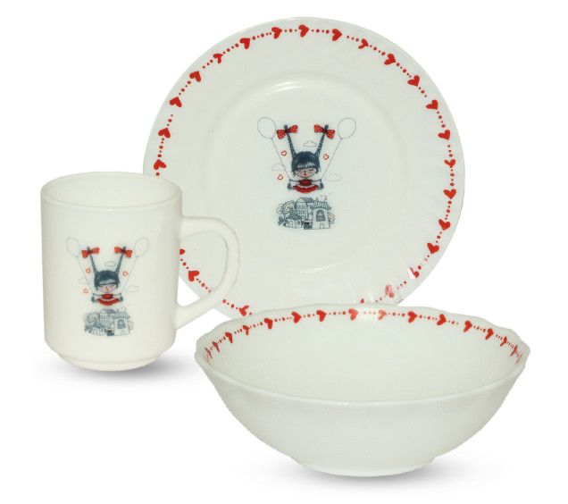 515-02/У Набір дитячий 3пр. Дівчина (тарілка-7', миска 6', чашка-230мл) (без упаковки) - фото