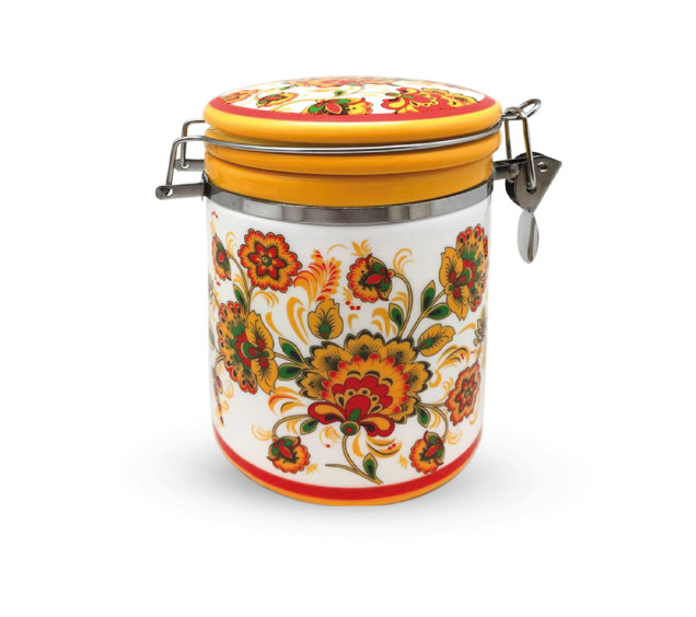 629-16/1 Ємність для сипучих продуктів 0,75л "Квітковий розпис" (d-9,5см, h-11) (без подарунк. уп) - фото