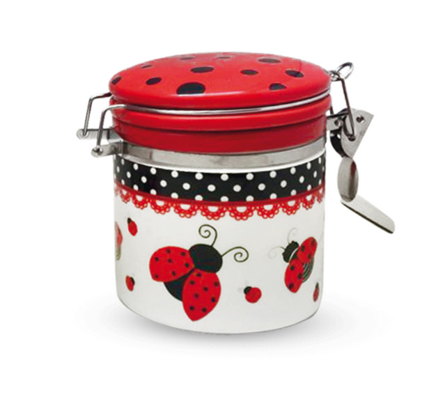 630-17/1 Ємність для сипучих продуктів 0,5л "Божа корівка"(h-10см, d-9,5см)(без подарунков упаковки) - фото