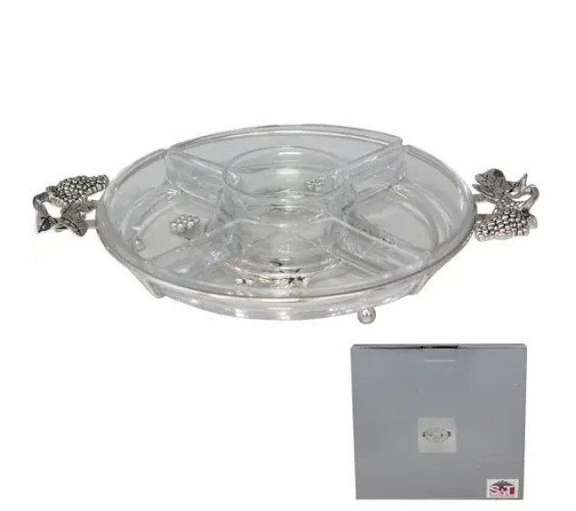 37235 Менажниця 4-х секційна на метал.підставці декор (д-33см) - фото