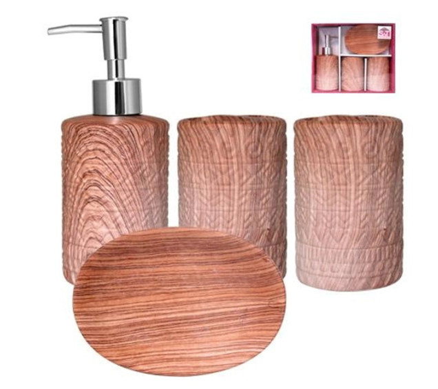 888-06-028 Набір 4пр Вільха (мильниця, підставка для зубних щіток,стакан, діспенсер для мила) - фото