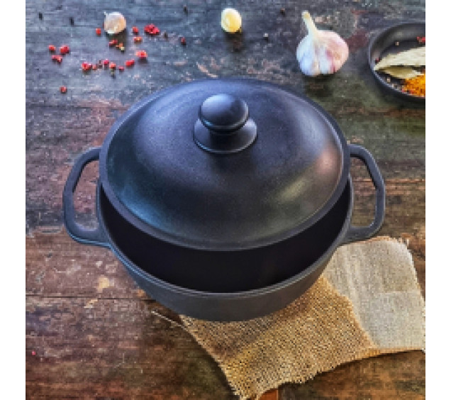 Т402С2 Котелок чавунний 3л з алюмінієвою кришкою - фото