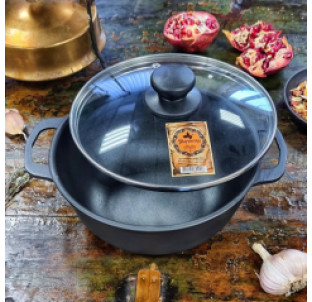 Т402С3 Котелок чавунний 3л зі скляною кришкою - фото