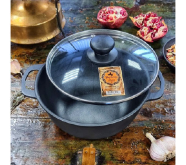 Т402С3 Котелок чавунний 3л зі скляною кришкою - фото