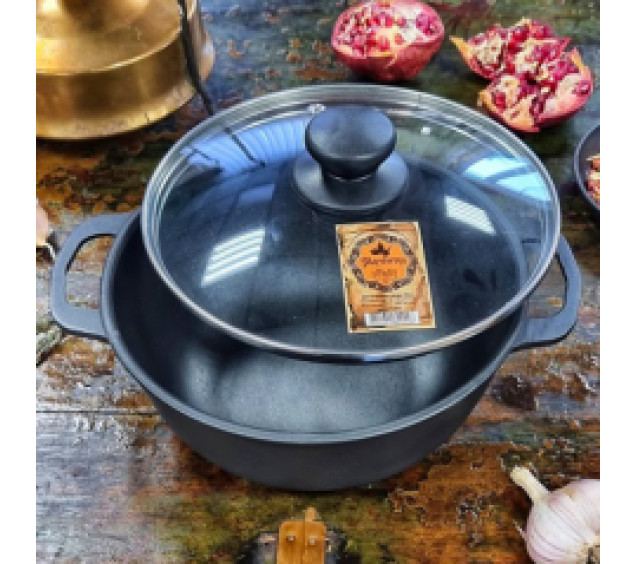 Т403С3 Котелок чавунний 5л зі скляною кришкою - фото