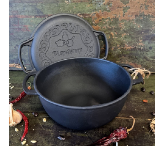 Т403СР  Котелок чавунний 5 л з кришкою-сковородою - фото