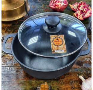 Т404С3 Котелок чавунний 6л зі скляною кришкою - фото