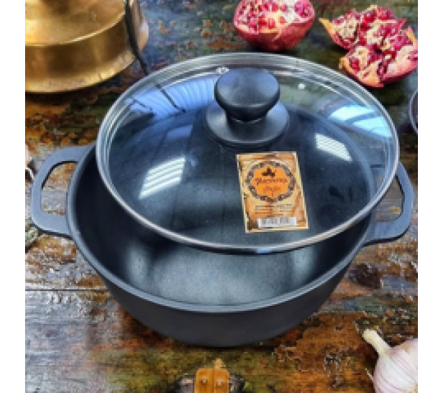 Т404С3 Котелок чавунний 6л зі скляною кришкою - фото