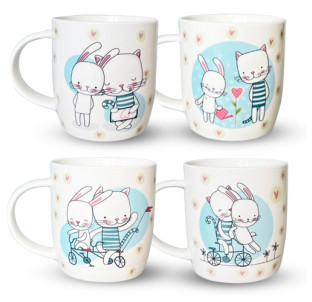 4160-44/У Чашка Зайчата-Кошенята 360мл (без упаковки) - фото