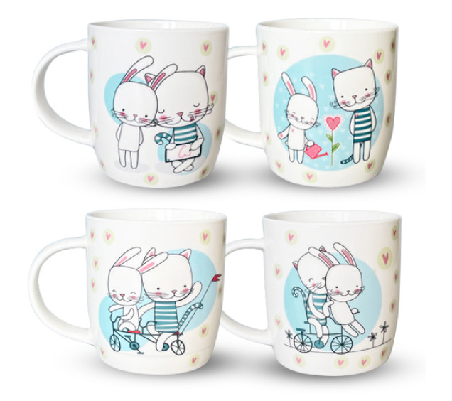 4160-44/У Чашка Зайчата-Кошенята 360мл (без упаковки) - фото