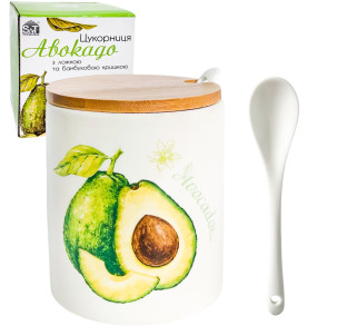 6024-21 Цукорниця з ложкою та бамбуковою кришкою "Авокадо" 360 мл - фото
