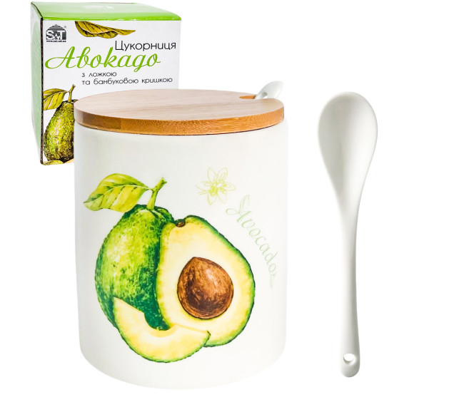 6024-21 Цукорниця з ложкою та бамбуковою кришкою "Авокадо" 360 мл - фото