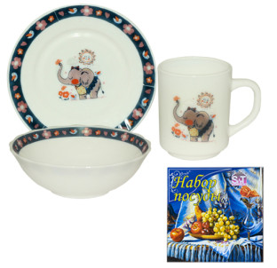 515-01/У Набір дитячий 3пр. Слоник (тарілка-7', миска 6', чашка-230мл)(універсальна упаковка) - фото