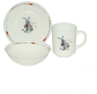 515-03/У Набір дитячий 3пр. Заєць (тарілка-7', миска 6', чашка-230мл)(без упаковки) - фото