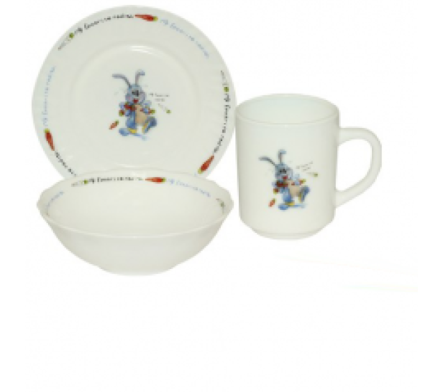 515-03/У Набір дитячий 3пр. Заєць (тарілка-7', миска 6', чашка-230мл)(без упаковки) - фото