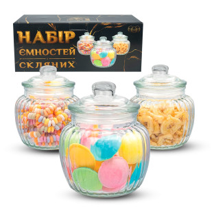 6042 Набір склянних ємностей для сипких продуктів ( 3 шт. ) 660мл - фото