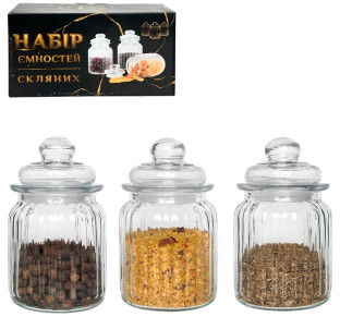 6043 Набір склянних ємностей для сипких продуктів ( 3 шт. ) 340 мл - фото