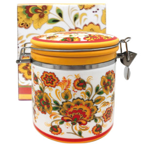 630-16 Ємність для сипучих продуктів 0,5л "Квітковий розпис" (h-10см, d-9,5см) - фото