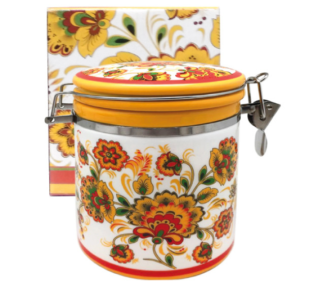 630-16 Ємність для сипучих продуктів 0,5л "Квітковий розпис" (h-10см, d-9,5см) - фото