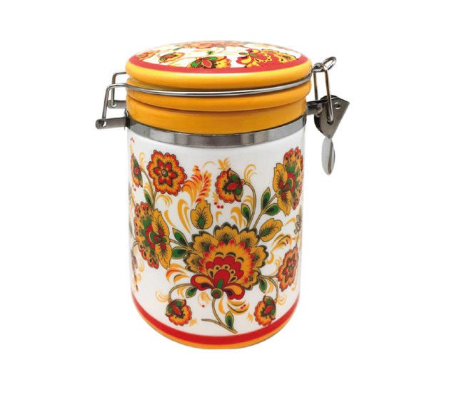 631-16/1 Ємність для сипучих продуктів 900мл. "Квітковий розпис" (d-10см, h-16)(без подарункової уп) - фото