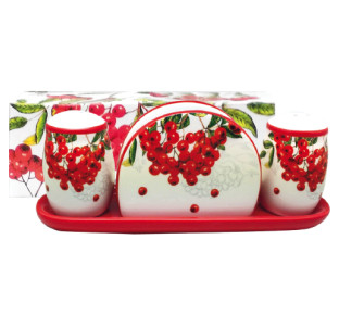 6912-14 Набір для солі і перцю з салф. на керам. підставці "Калина червона" - фото