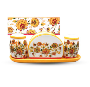 6912-16 Набір для солі і перцю з салф. на керам. підставці "Квітковий розпис" - фото