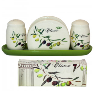 6912-8 Набір для солі і перцю з салф. на керам. підставці "Оливки" - фото