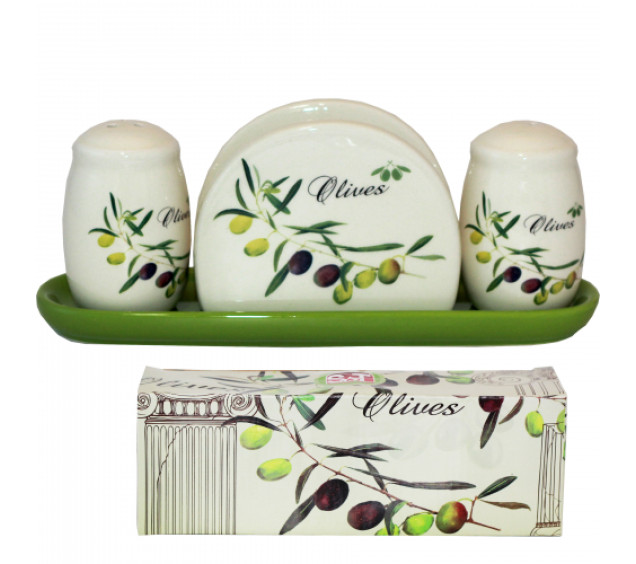 6912-8 Набір для солі і перцю з салф. на керам. підставці "Оливки" - фото