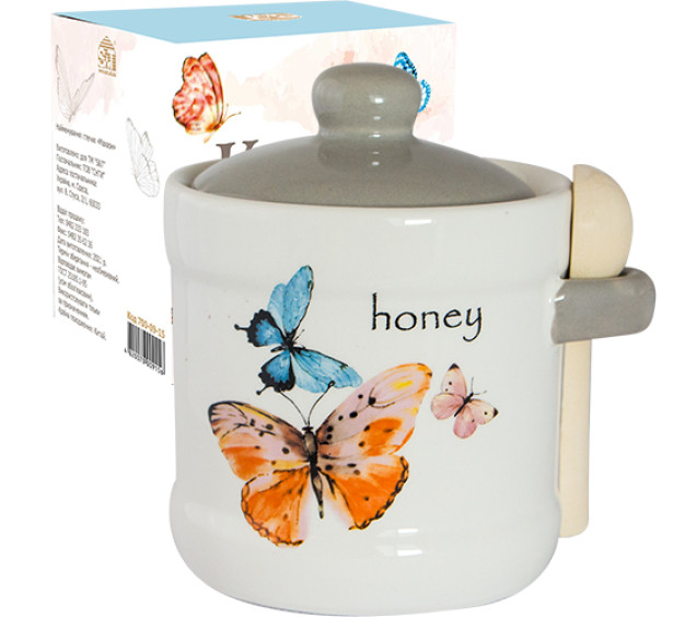 700-04-15 Банка для меду з дерев\'яною ложкою "Махаон" (13*12см, об-м-450мл) (36) - фото