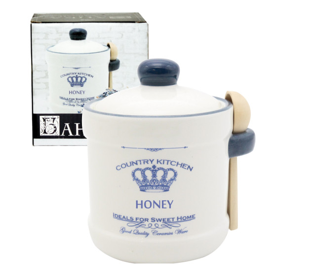 700-04-12 Банка для меду з дерев'яною ложкою "Імперія" (13*12см, об-м-450мл) (48) - фото