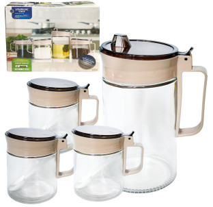 7012-01 Набір ємністей (пляшка для олії-580 мл,ємності 3 шт.*300 мл) - фото