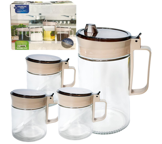 7012-01 Набір ємністей (пляшка для олії-580 мл,ємності 3 шт.*300 мл) - фото