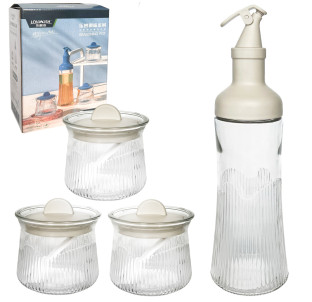 7012-03 Набір ємністей(пляшка для олії-500 мл,ємність 3 шт.-280 мл.) - фото