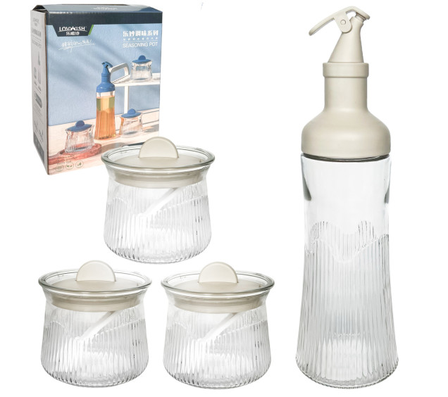 7012-03 Набір ємністей(пляшка для олії-500 мл,ємність 3 шт.-280 мл.) - фото