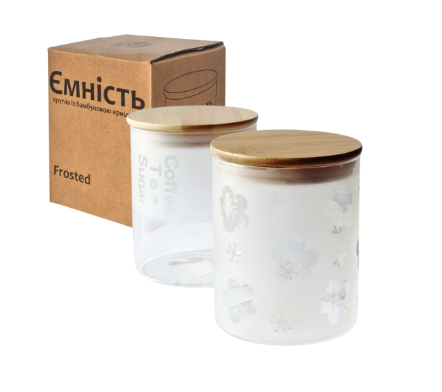 7029-14 Ємність кругла Frosted із бамбуковою кришкою 800 мл - фото