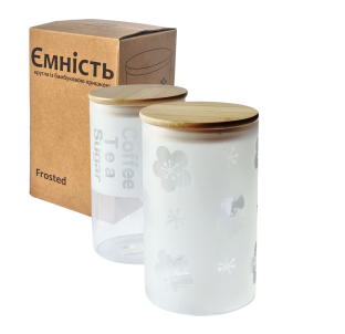 7029-15 Ємність кругла Frosted із бамбуковою кришкою 1л - фото