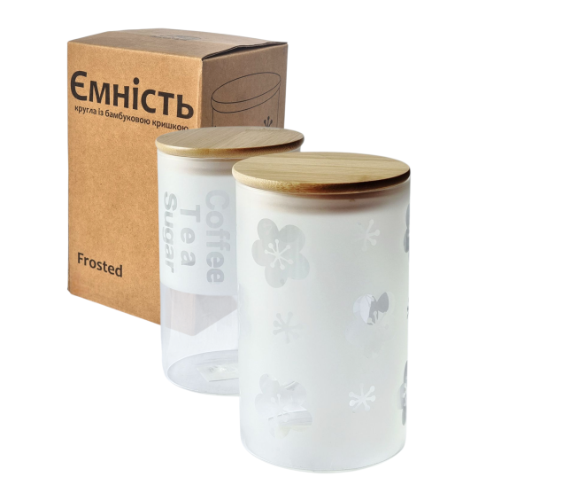 7029-15 Ємність кругла Frosted із бамбуковою кришкою 1л - фото