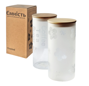 7029-16 Ємність кругла Frosted із бамбуковою кришкою 1,5 л - фото