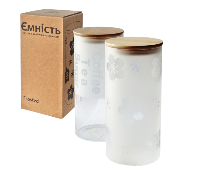 7029-16 Ємність кругла Frosted із бамбуковою кришкою 1,5 л - фото