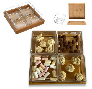 7090 Набір для снеків на дерев'яній підставці 22х22см (ємність 270мл) - фото