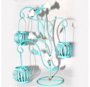 777-046 Декоративний свічник Сад 33,5см блакитний антик - фото