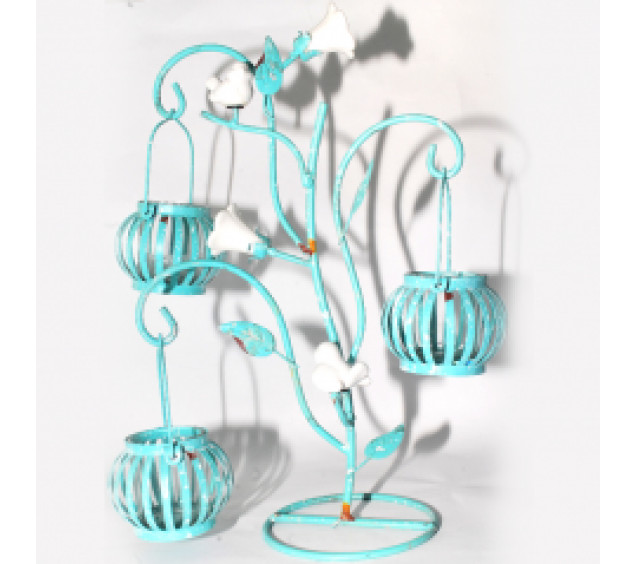 777-046 Декоративний свічник Сад 33,5см блакитний антик - фото