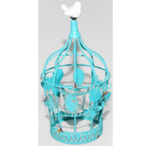 777-054 Декоративний свічник Метелики 24,5см, блакитний антик - фото