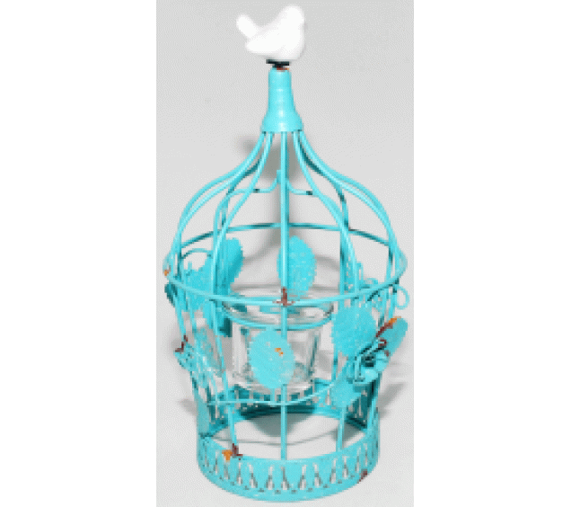 777-054 Декоративний свічник Метелики 24,5см, блакитний антик - фото