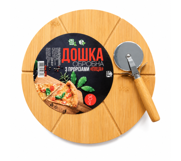 8845 Дошка обробна бамбукова з прорізами Піца 30*30*1,5см - фото