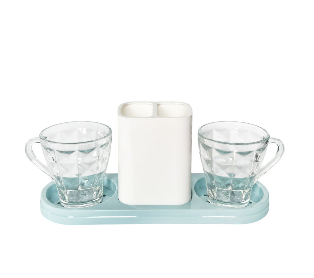 888-06-001 Набір 4пр Троянда(мильниця, підставка для зубних щіток, стакан, діспенсер для мила) - фото