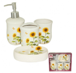 888-06-010 Набір 4пр Соняшник(мильниця, підставка для зубних щіток, стакан, діспенсер для мила) - фото