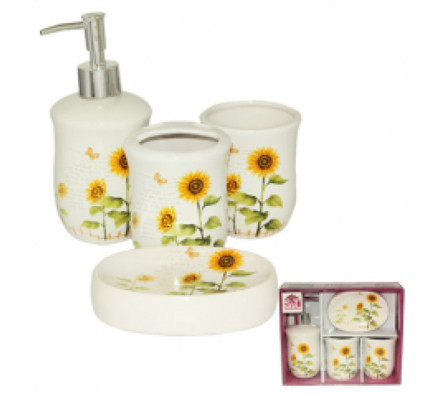 888-06-010 Набір 4пр Соняшник(мильниця, підставка для зубних щіток, стакан, діспенсер для мила) - фото